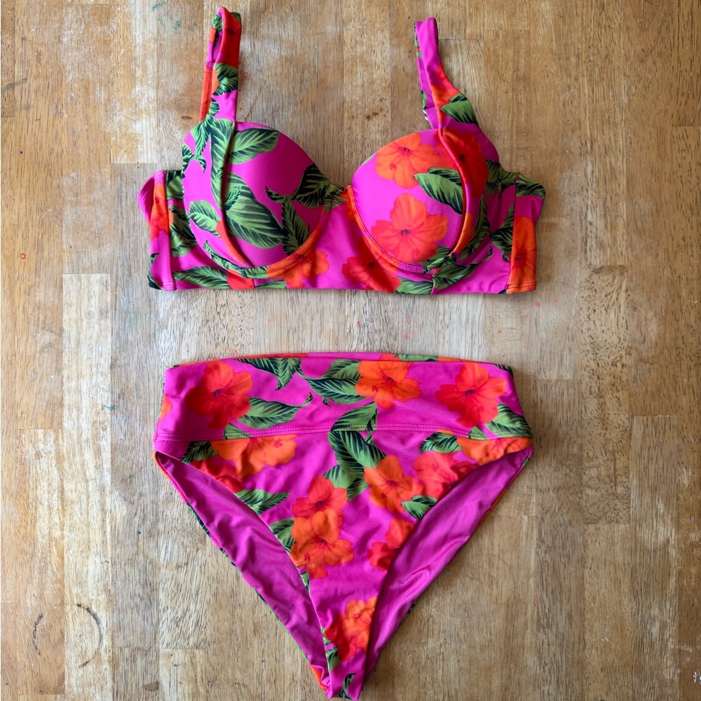 Beach Riot Paulina Pink and Orange Floral Bikini Set! LIKE NEW!